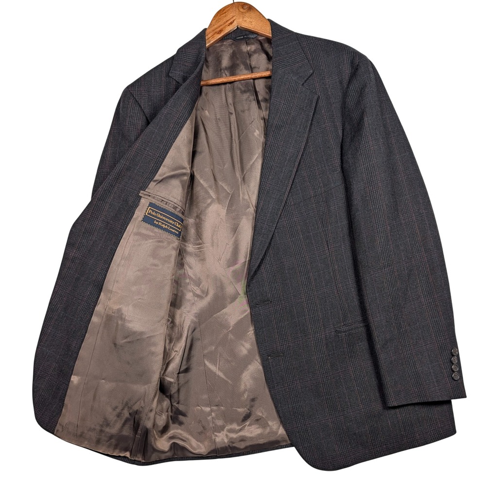 Vintage Polo University Club Ralph Lauren Blazer Mens 42R Glen Plaid Wool USA‎